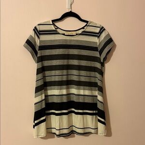Puella Black and Gray Striped Short Sleeve Tee